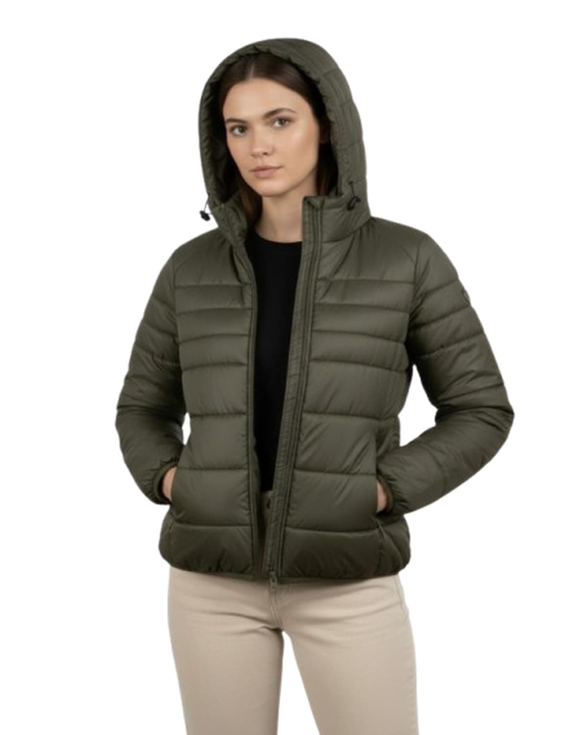 Fyltr Women's Puffer Jacket with Hoodie, Olive, XL