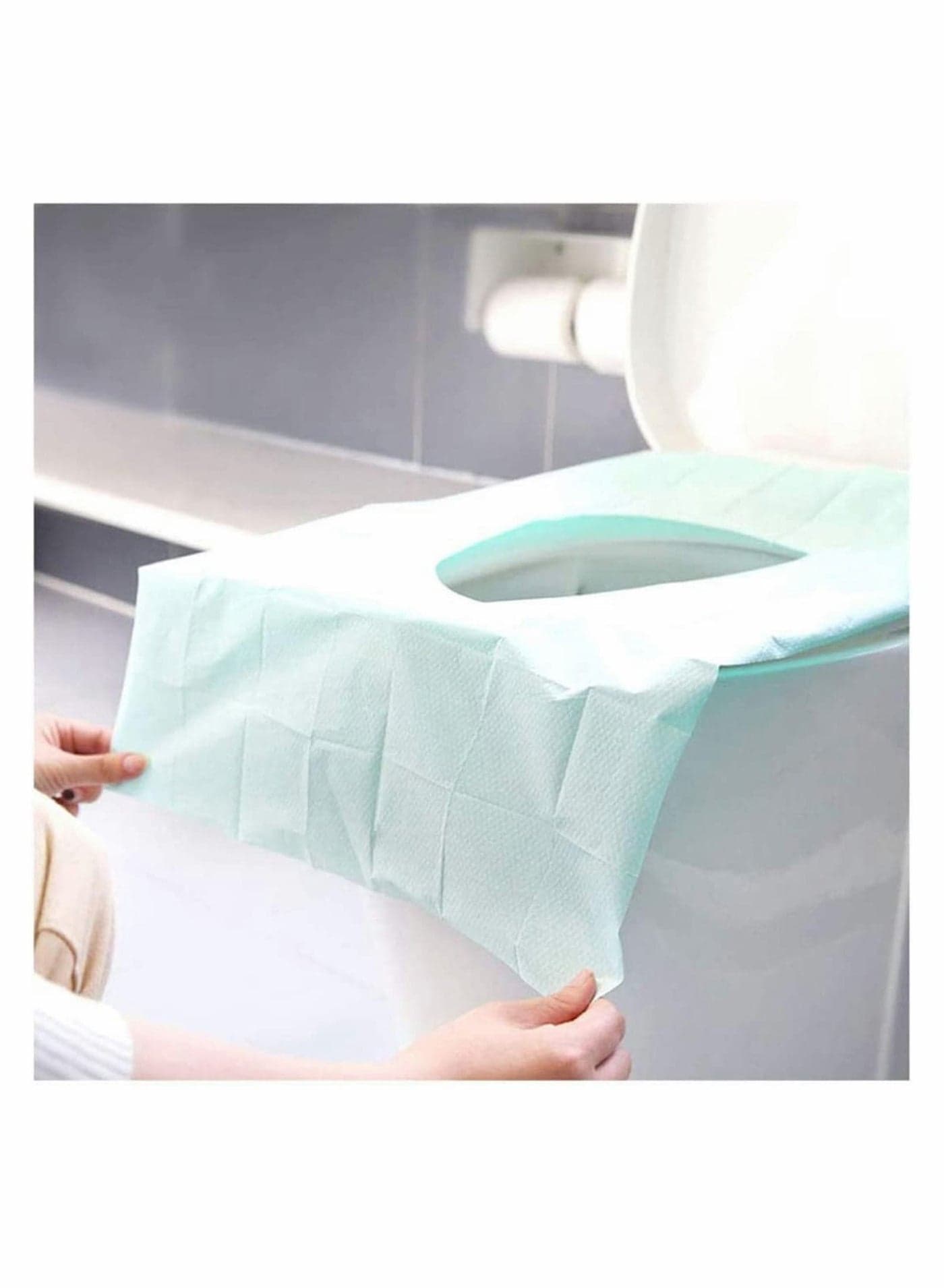 50 Pieces Disposable Toilet Seat Covers for Travel Accessories, Extra Large PE Film Mats Covers, Independent Packing, Antibacterial Waterproof Portable WC Pad Mat