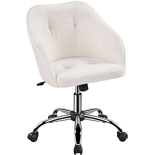 Yaheetech Boucle Vanity Chair Ergonomic Swivel Office Computer Desk Chair Soft Height Adjustable Armchair for Home Office Bedroom Ivory