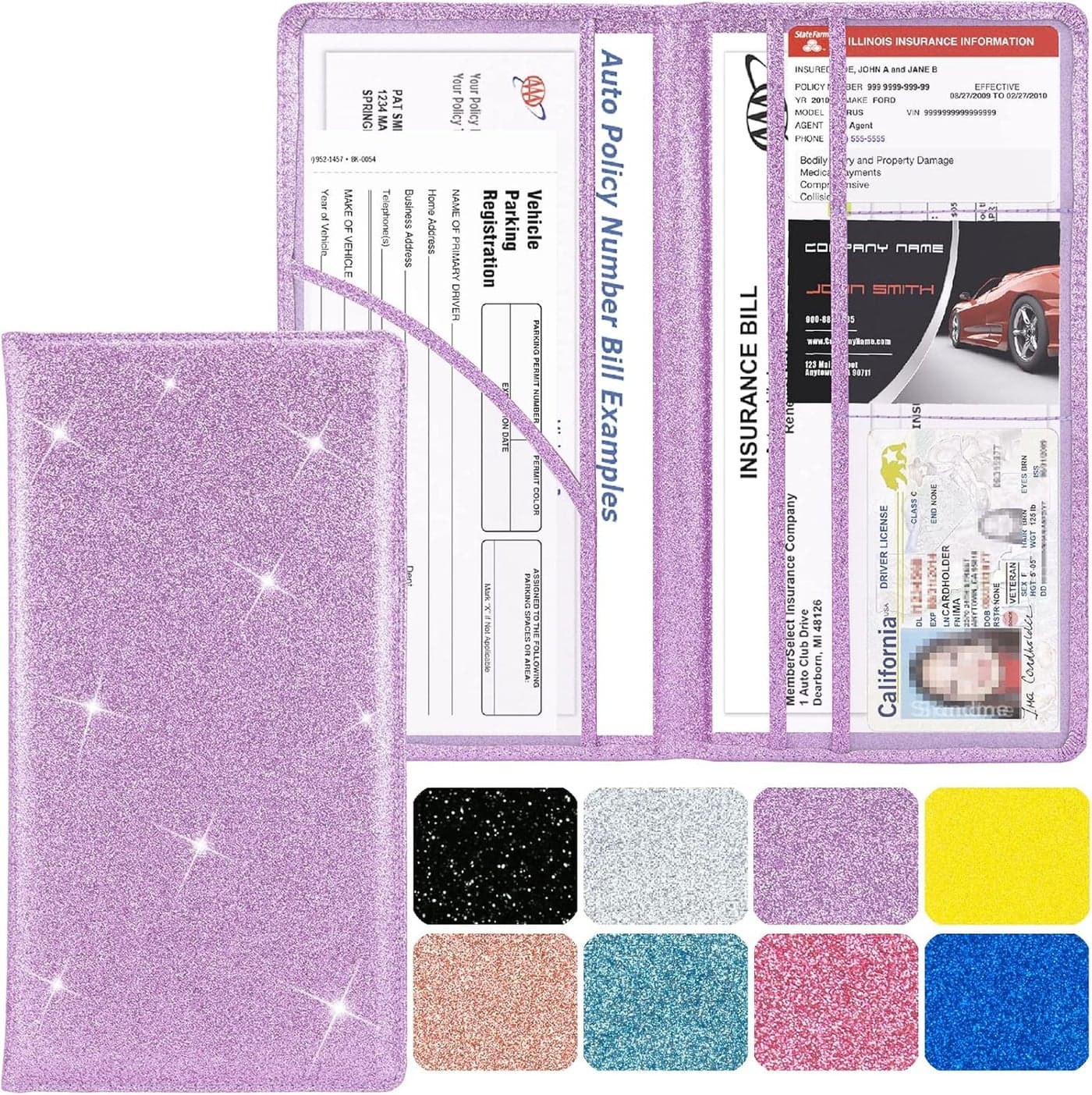 Srandme Glitter Purple Car Insurance and Registration Card Holder