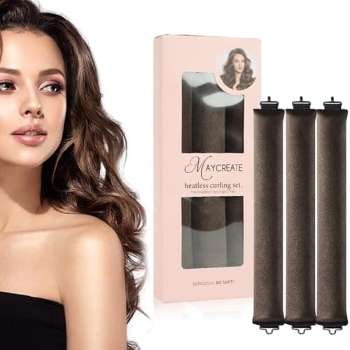 MAYCREATE® Heatless Hair Curler, Flexible Curling Rod with Hook, Satin Rollers for All Hair Types, No Heat Curls to Sleep for Curl Rods, Heatless Curls for Blowout Hair, Brown