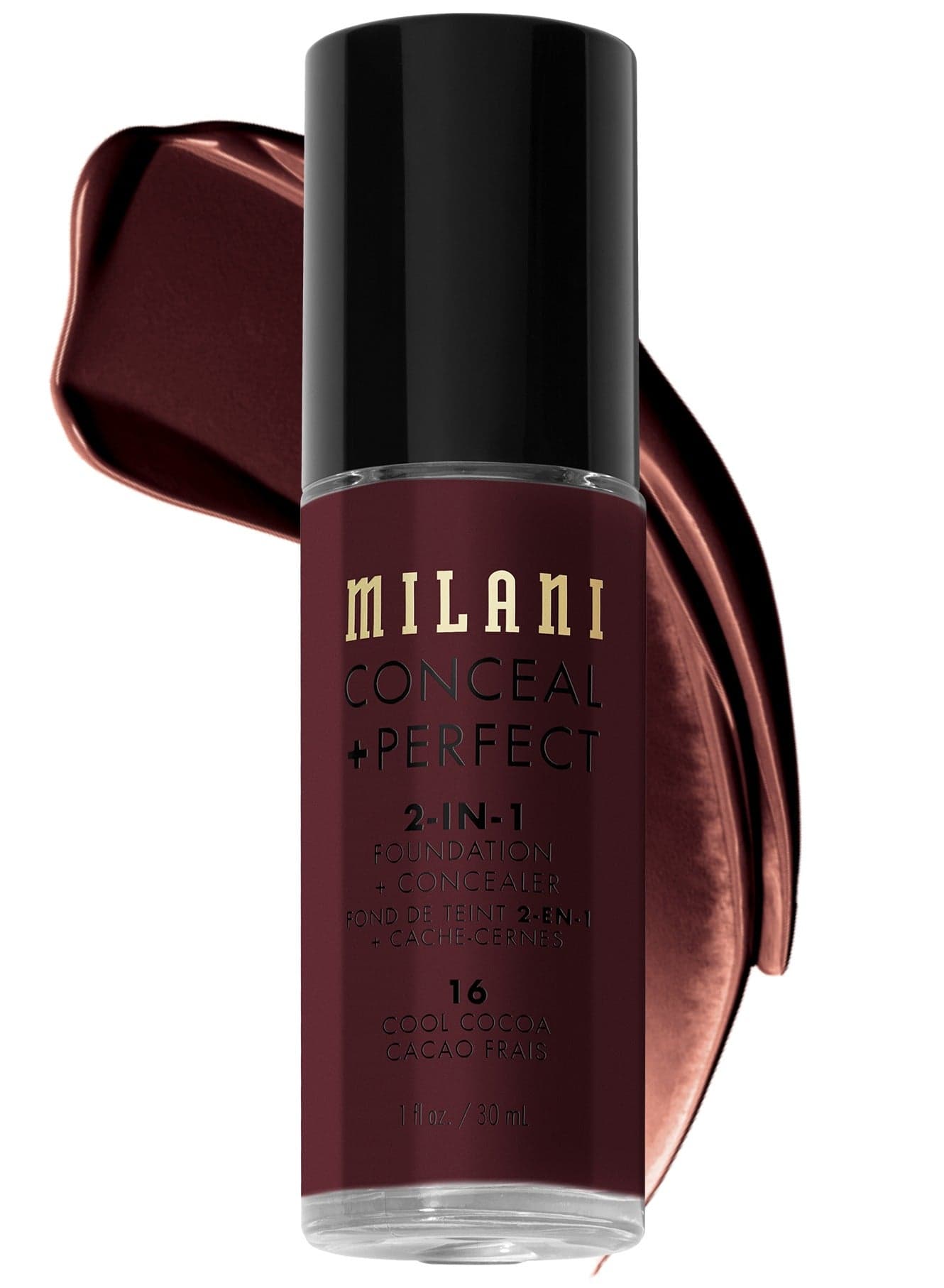 Milani Cosmetics Conceal + Perfect 2-In-1 Foundation + Concealer 16 Cool 30ml – Full Coverage, Lightweight, Long-Lasting, Water-Resistant, Oil-Free, Vegan & Cruelty-Free