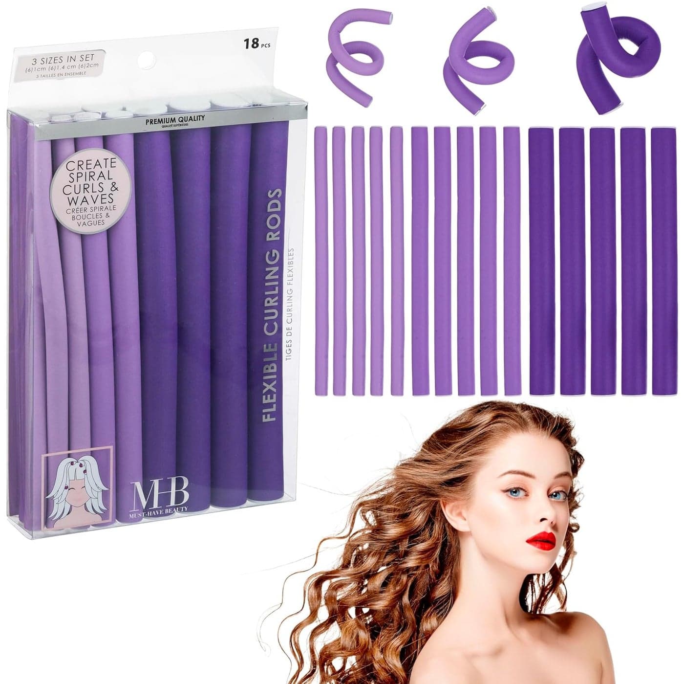 Expressions 18pc Flexible Curling Rods Lavender Hair Curlers for Women In Assorted Sizes Curly Hair Products For Spiral Curls Waves Classic Hair Roller Set Volumizing Heatless Curler Value Pack