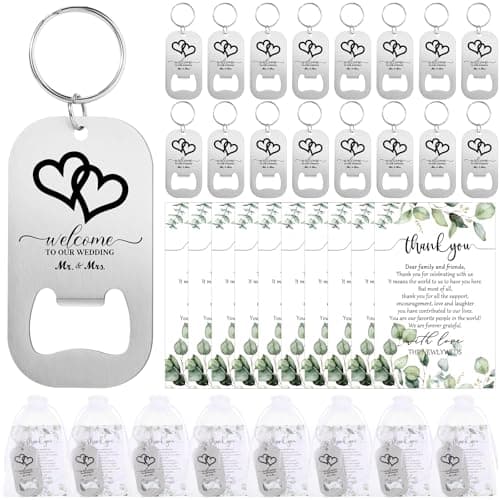 FoldTier 50 Sets Wedding Favors for Guests Include Key Bottle Opener Beer Bottle Opener Keychain Thank You Cards and Organza Bags Bridal Shower Wedding Party Souvenirs Gifts (Welcome)