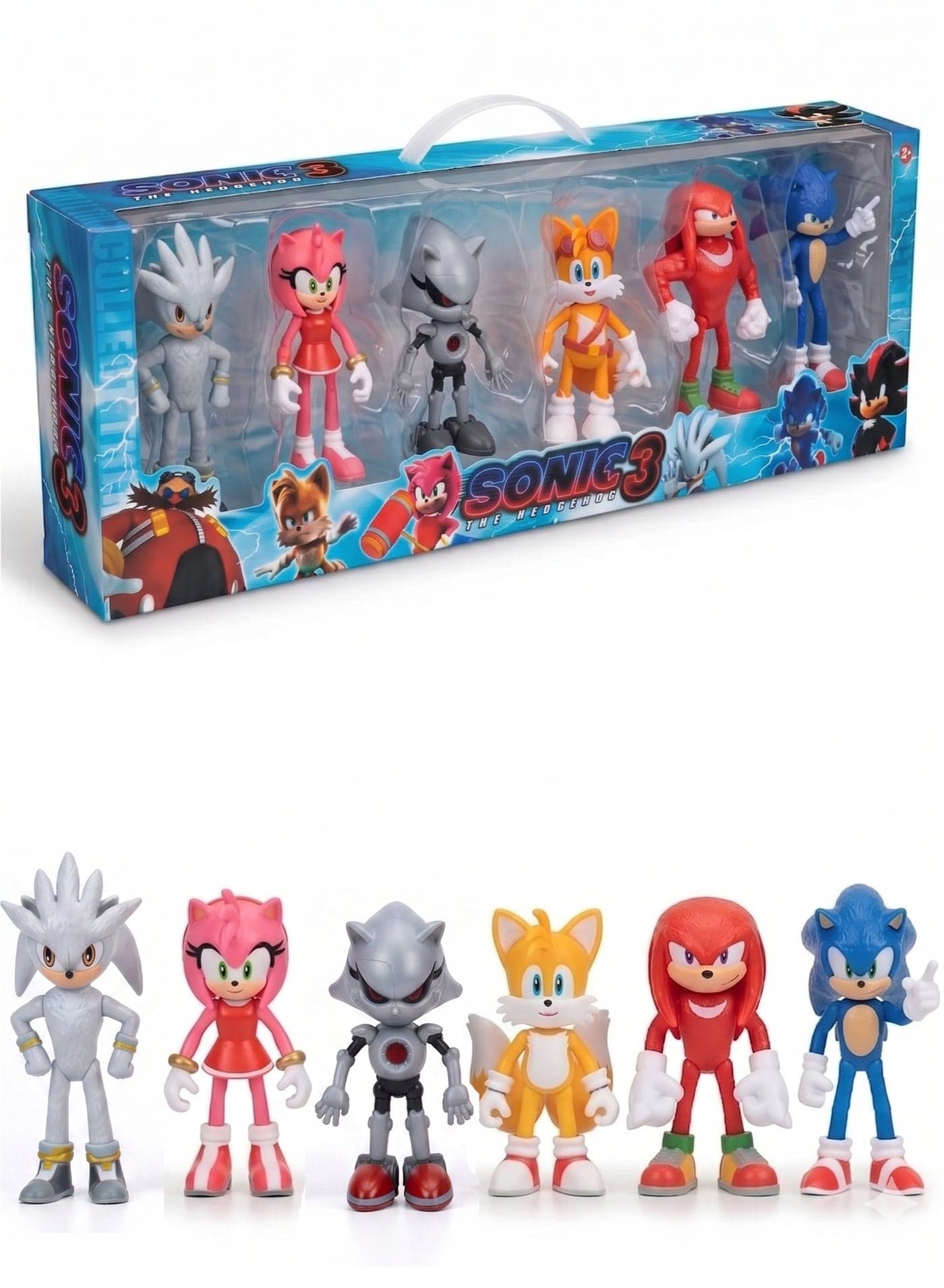 Sonic the Hedgehog 3 Action Figures Set – 6 Pack Toy Playset with Sonic the Hedgehog, Silver the Hedgehog, Amy Rose, Metal Sonic, Tails & Knuckles the Echidna | Collectible Movie Character Models | Cake Toppers & Birthday Ramadan Eid Gift for Kids Boys & Girls 3+