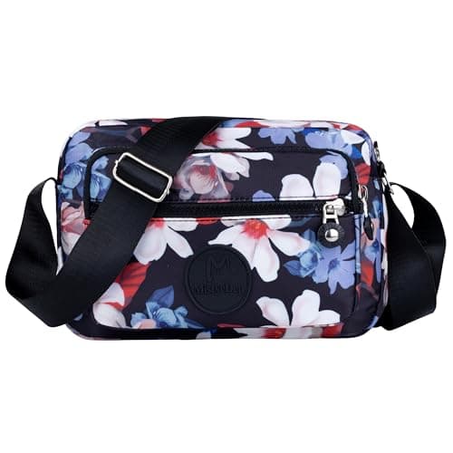 MISTYCDEP Crossbody Purse for Women, Nylon Waterproof Shoulder Purse, Messenger and travelling Bag Lightweight, Long Strap (White Flower)