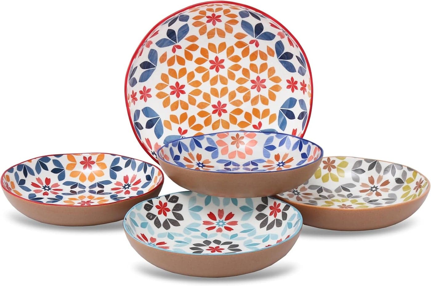 Lorren Home Trends Decorative Bone Porcelain Bowl Set 5Piece Floral Pattern 1 Large 10 Bowl with 4 Small 825 Bowls