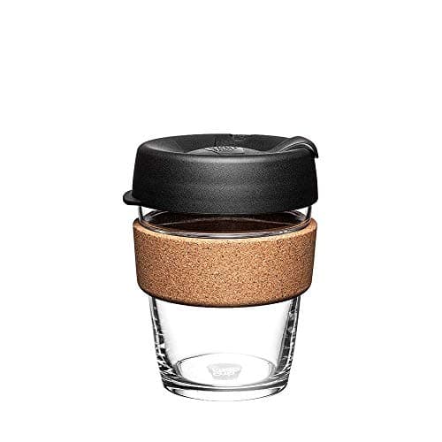 KeepCup Brew Cork - Reusable Coffee Cup Tempered Glass and Natural Cork, M 12oz/340ml - Black