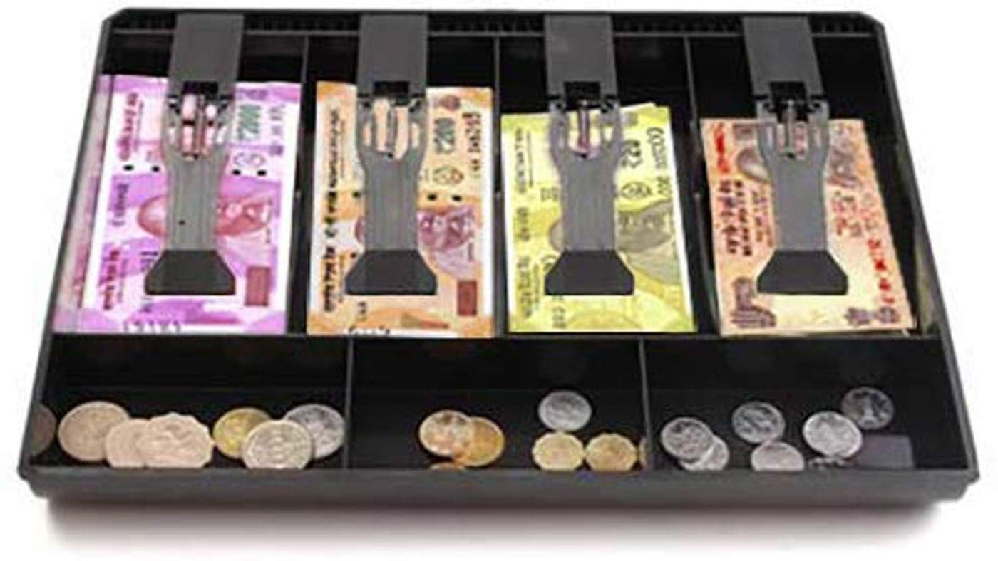 Divinext ABS Cash Tray, 4 Cash/Bills and 3 Coin Compartment Cash Drawer Safe Box | Black