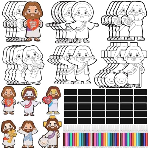Gemscream 30 Pcs Christian Crafts for Kids Religious Sunday School Craft Jesus Loves You Figure Color Your Own Magnet Ornaments for Sunday Classroom Art Party Home Activities