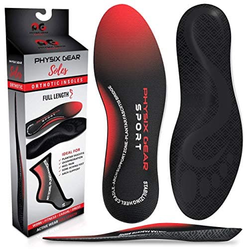 Physix Gear Orthotic Insoles for Men Women Arch Support Orthotics Insole Orthopedic Insoles Inserts for Men Women Foot Insoles for Plantar Fasciitis Comfort Shoe Insert Feet RedBlack L