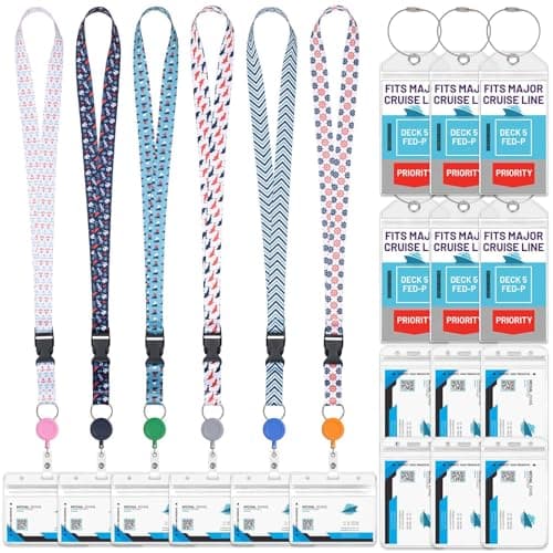 Billbotk Lanyards for Cruise Ship Card, 6 Sets Retractable Lanyard Key Card Holder Badge Reels with Waterproof Luggage Tags ID Holders Essentials Accessories RS5002MN