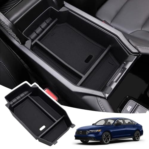 PIFOOG Center Console Organizer for Honda Accord 2025 2024 2023 Accessories Car Storage Armrest Box Tray with Anti Slip Mats Black 1PC