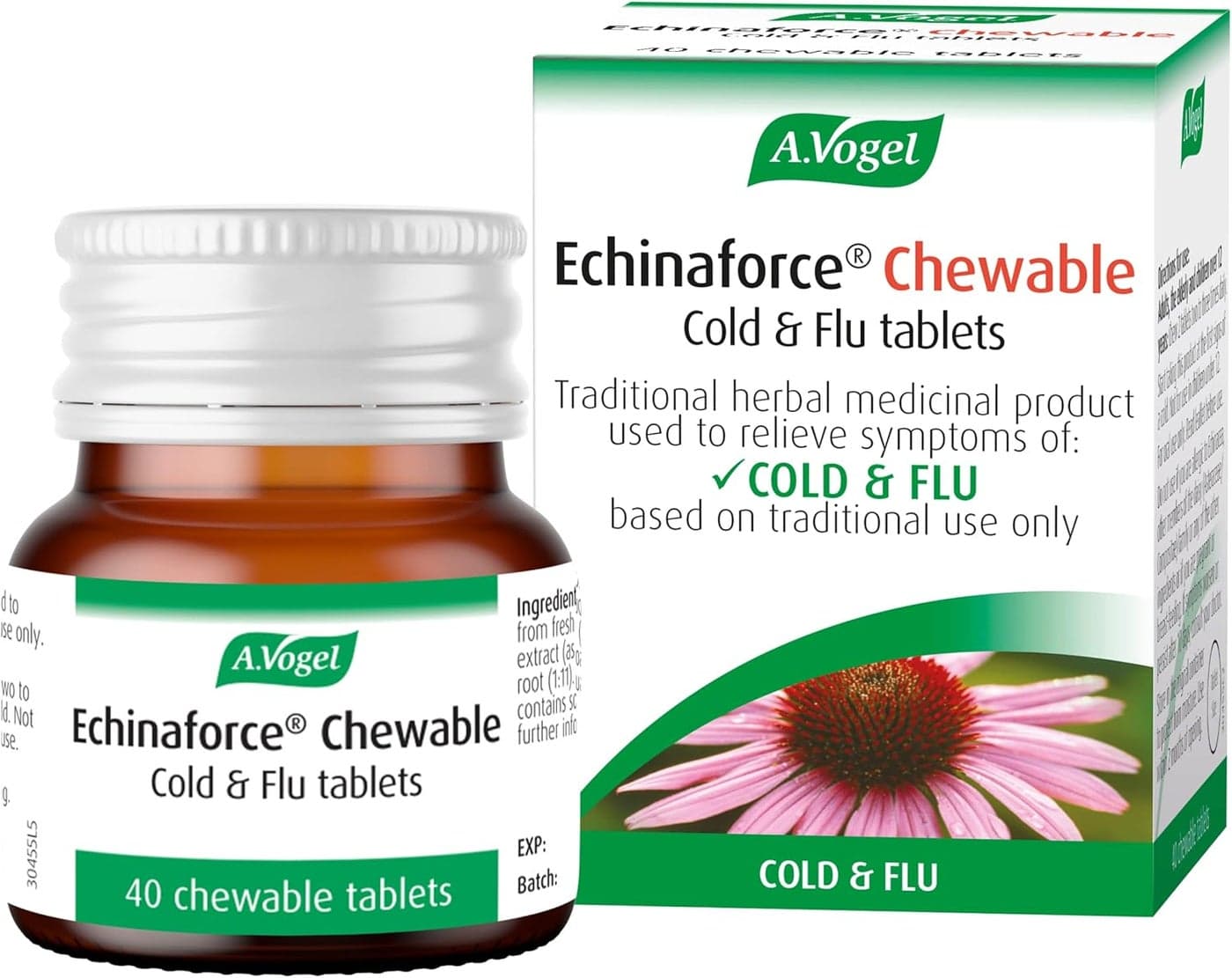 AVogel Echinaforce Chewable Cold Flu Tablets Relieve Cold Flu Symptoms Extracts of Fresh Echinacea 40 Tablets