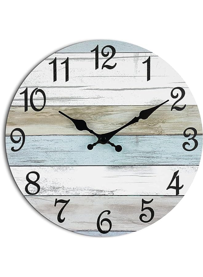 Clock - CHYLIN Silent Non Ticking Wall Clocks Battery Operated, Rustic Coastal Country Clock Decorative for Bathroom Kitchen Bedroom Living Room(10 Inch)