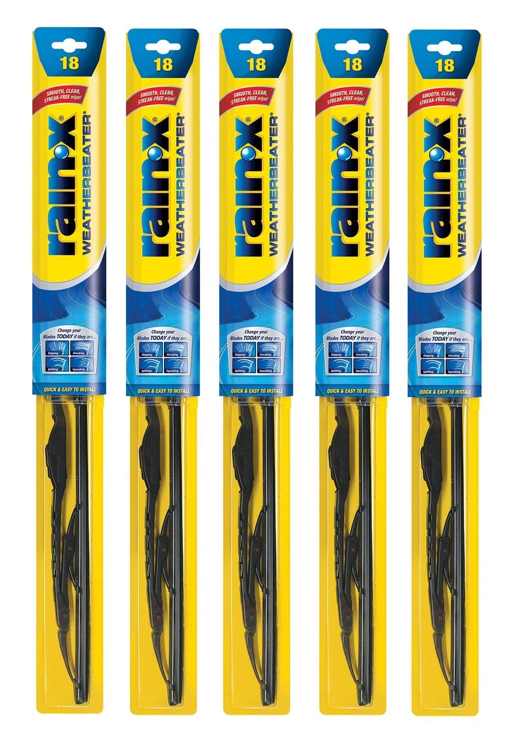 Rain-X RX30218-5PK WeatherBeater Wiper Blades, 18" Windshield Wipers (Pack Of 5), Automotive Replacement Windshield Wiper Blades That Meet Or Exceed OEM Quality And Durability Standards