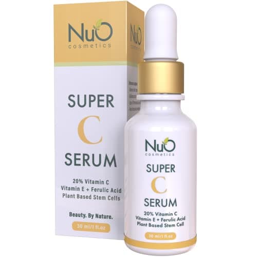 nuorganic Super 20 Vitamin C Serum with Hyaluronic Acid Plant Stem Cells Brightening AntiAging for Dark Spots and Fine Lines Organic Vegan 1fl Oz