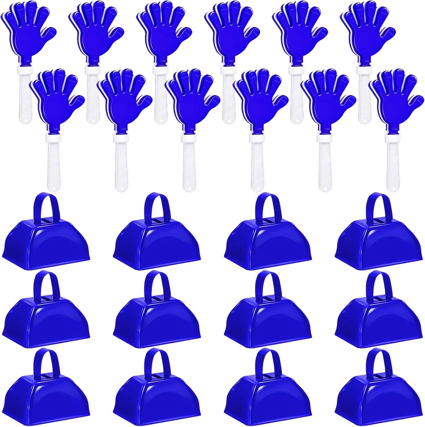 24 Pcs Metal Cowbells and Hand Clappers Cow Bells with Handle Cheering Clappers for Noisemakers Sports Events Party Favors Cheers Ball Dance Basketball Football Noise Makers Blue