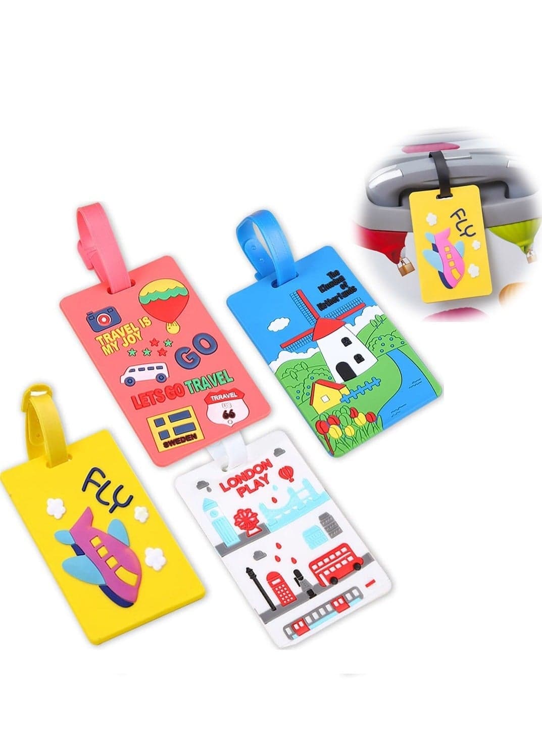 Luggage Tag, 4 Piece Suitcase Luggage Tags Handbag Travel Bag School Bag Handbag Instrument Tag Name Address Tag with Information Card Stock and Hanging Buckle