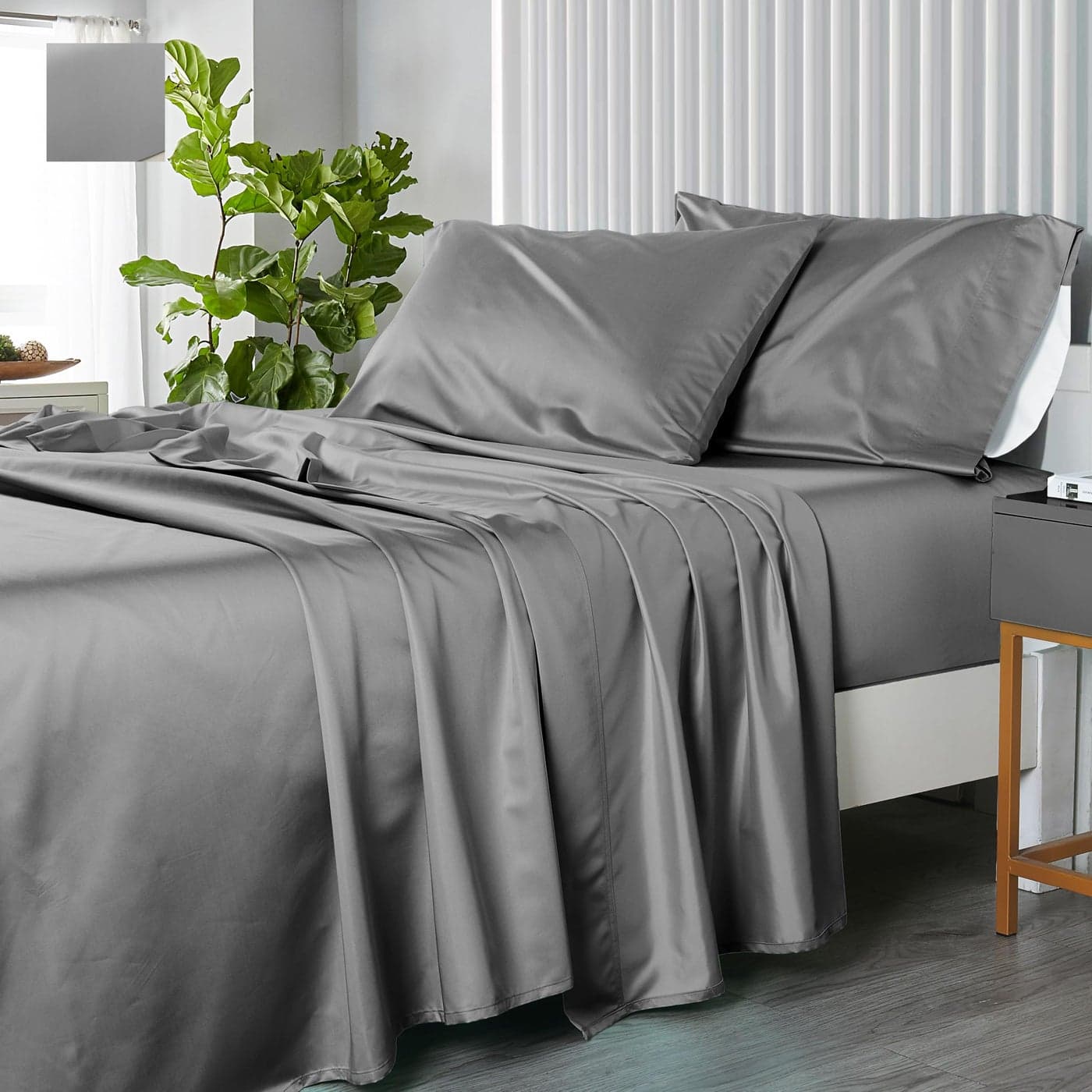 Royal Hotel Bedding Solid Gray 600 Thread Count 3pc Twin Extra Long Bed Sheet Set 100 Cotton Sateen Solid Deep Pocket