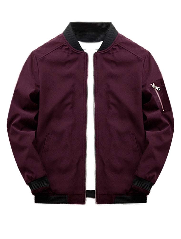 Lavnis Mens Flight Bomber Jacket Lightweight Softshell Coat Sportwear Zipper Windbreaker Red L