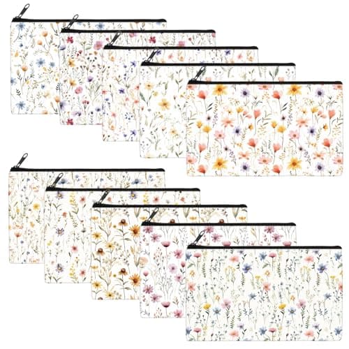 Reginary 20 Pcs Makeup Bags Gifts for Women Canvas Cosmetic Bags with Zipper Mothers Day Bulk Gift Travel Purse Organizer Pouch Accessory, Toiletry Large Capacity,7 x 4.3 Inch(Floral Prints)