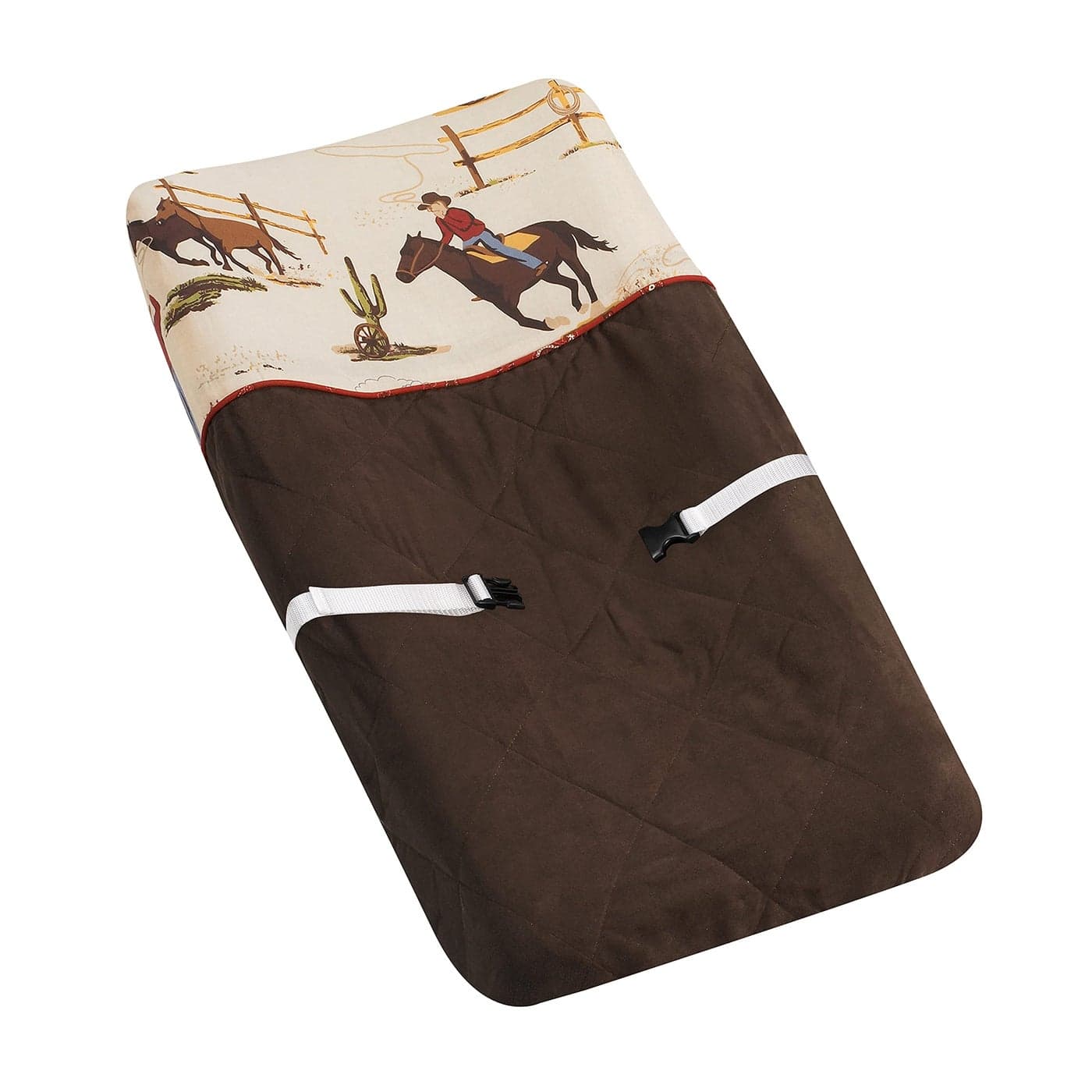Sweet Jojo Designs Chocolate Brown Western Cowboy Boy Baby Changing Pad Cover Infant Newborn Diaper Table Change Mat Sheet Wild West Southern South Horse Cow Animal Tan Beige Red White and Blue