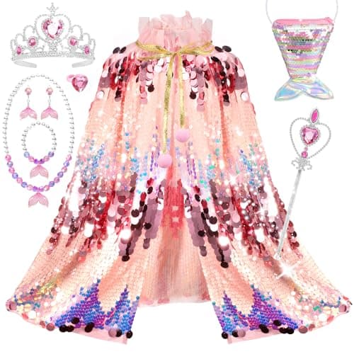 Princess Dress Up Toys Mermaid Dress Up Cape Kit 9 Pcs Gift Set for Little Girls 38 Years Old Princess Dress Up Clothes Set Gift for Birthday Christmas Party Halloween Pink
