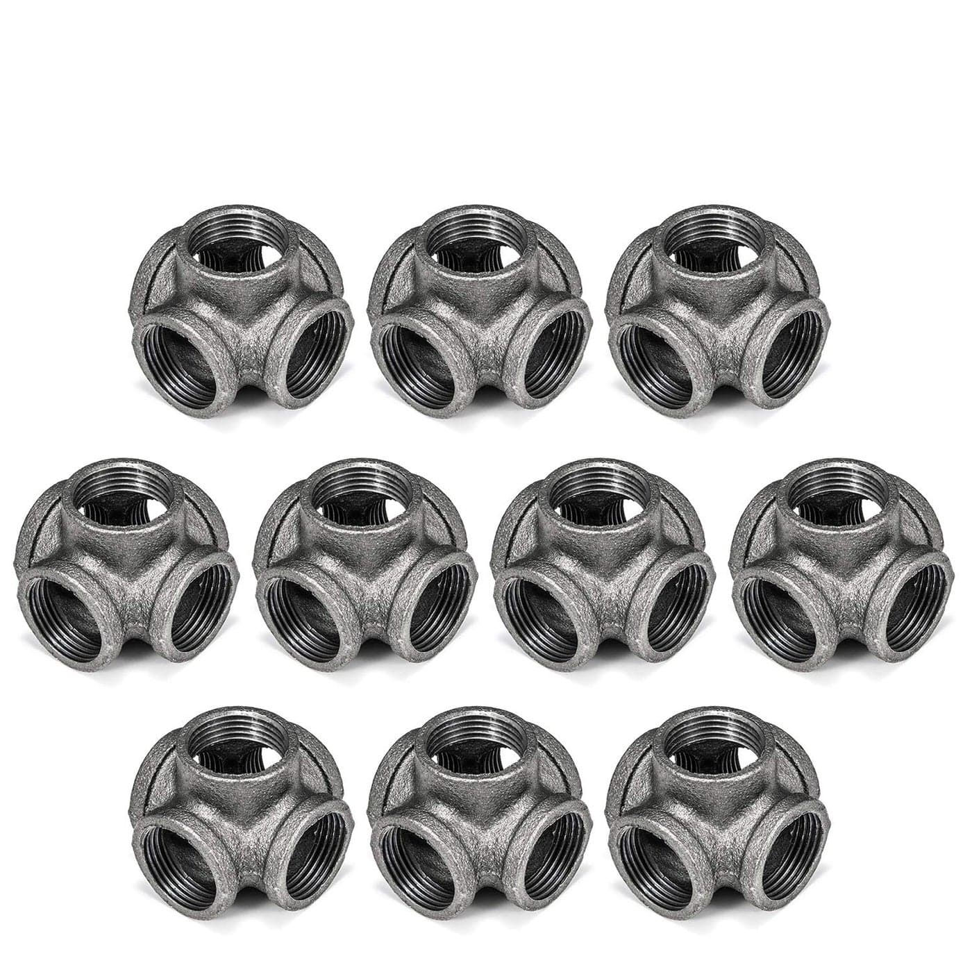 12 5Way Side Outlet Tee Home TZH 10Pack 5Way Corner Gray Malleable Cast Iron Pipe Fitting for Industrial Pipe Furniture and DIY Decoration 10 12