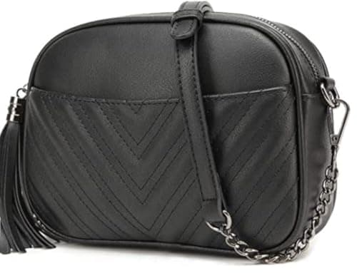 lola mae Quilted Crossbody Bag, Trendy Design Shoulder Purse (Black-Pewter hardware LM691)