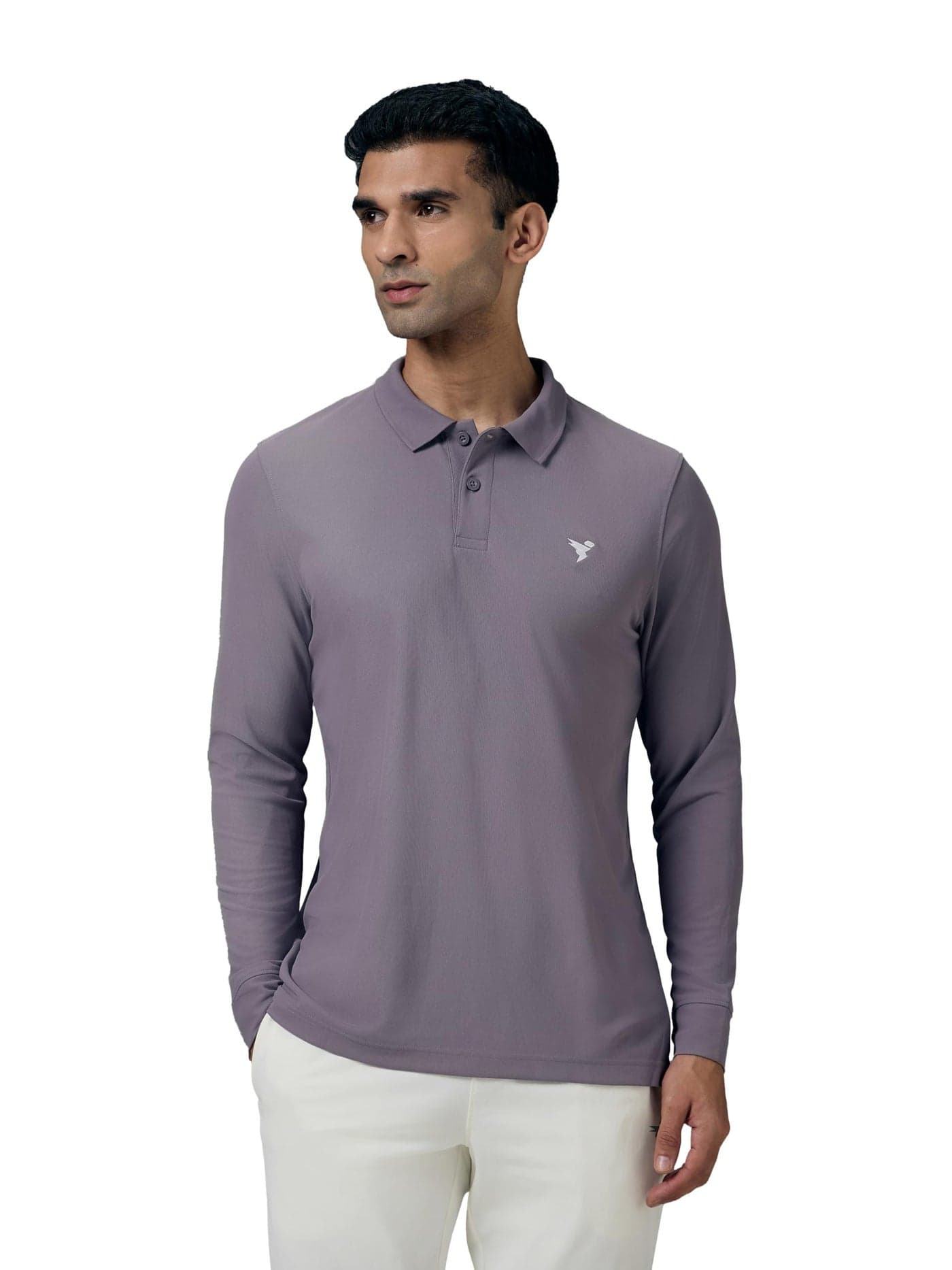 TECHNOSPORT Men's Slim Fit Solid Collared Neck Long Sleeve Polo T-Shirt for Sports & Gym - (MTOR37GYR_Gray Ridge_XL)