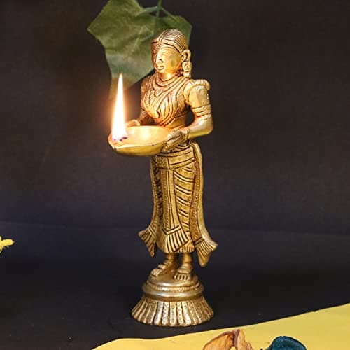 Artvarko Brass Paavai Vilakku Deep Laxmi Diya Welcome Lady Holding Oil Diya 8 Inch