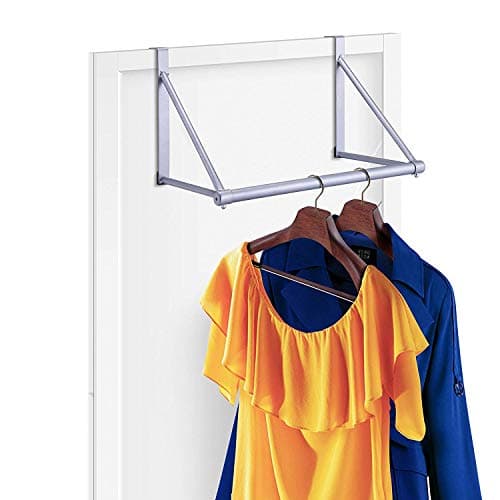 INDIAN DECOR . 28971 Simple Trending Over The Door Closet Rod Hanger with Door Hook, Clothes Garment Organizer Rack for Hanging Clothes, Metal, GREY
