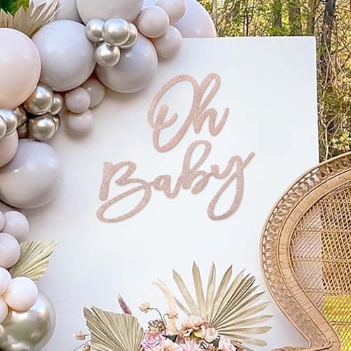 MASTRON Oh Baby Sign for Baby Shower Backdrop Glitter Felt Oh Baby Sign Party Banner Boy Girl Baby Shower Decorations Gender Reveal 1st Birthday Party Photography Background Rose Gold