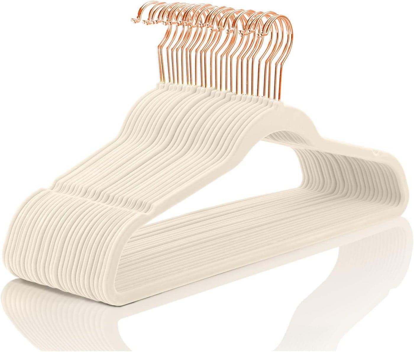 ANH MART Velvet Hangers Non-Slip – Ultra-Thin, Felt-Coated Suit | Aesthetic Clothes Hangers with Precision Notches for Space-Saving Closet Storage (Ivory) (10 Pack)