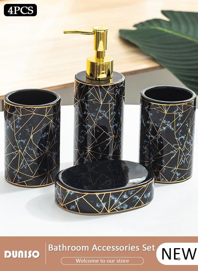 Bathroom Accessories Set, 4 Pcs Ceramic Bathroom Decor Accessories, Includes Soap Dispenser, Toothbrush Cup, Soap Dish, Home Apartment Modern Bathroom Decor Vanity Countertop, Countertop Organizer for Housewarming Gift
