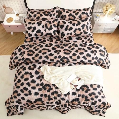 SDY 7PCS Leopard Bedding Set QueenAnimal Print Bedding for Kids Toddler Girls Boys with Cheetah Comforter Set and Cheetah Sheetsno Velvet just Velvet Look