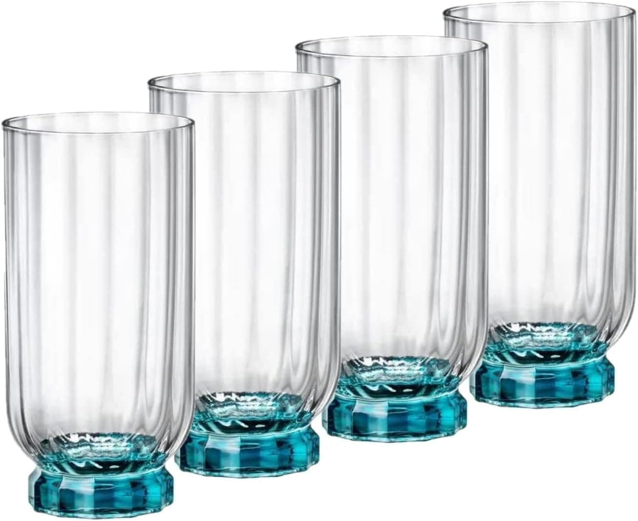 Bormioli Rocco Florian 14.5 oz. Highball and Long Island Iced Tea Cocktail Beverage Drinking Glasses, Lucent Blue, Set of 4