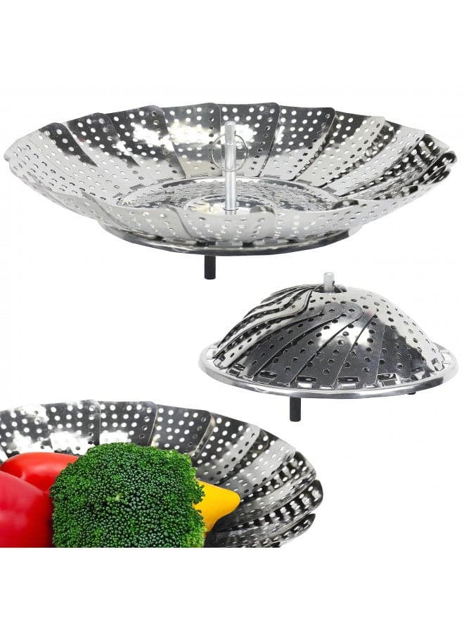 Chef Craft Classic Steamer Basket, 6 inch Diameter 9.5 inch Expanded, Stainless Steel
