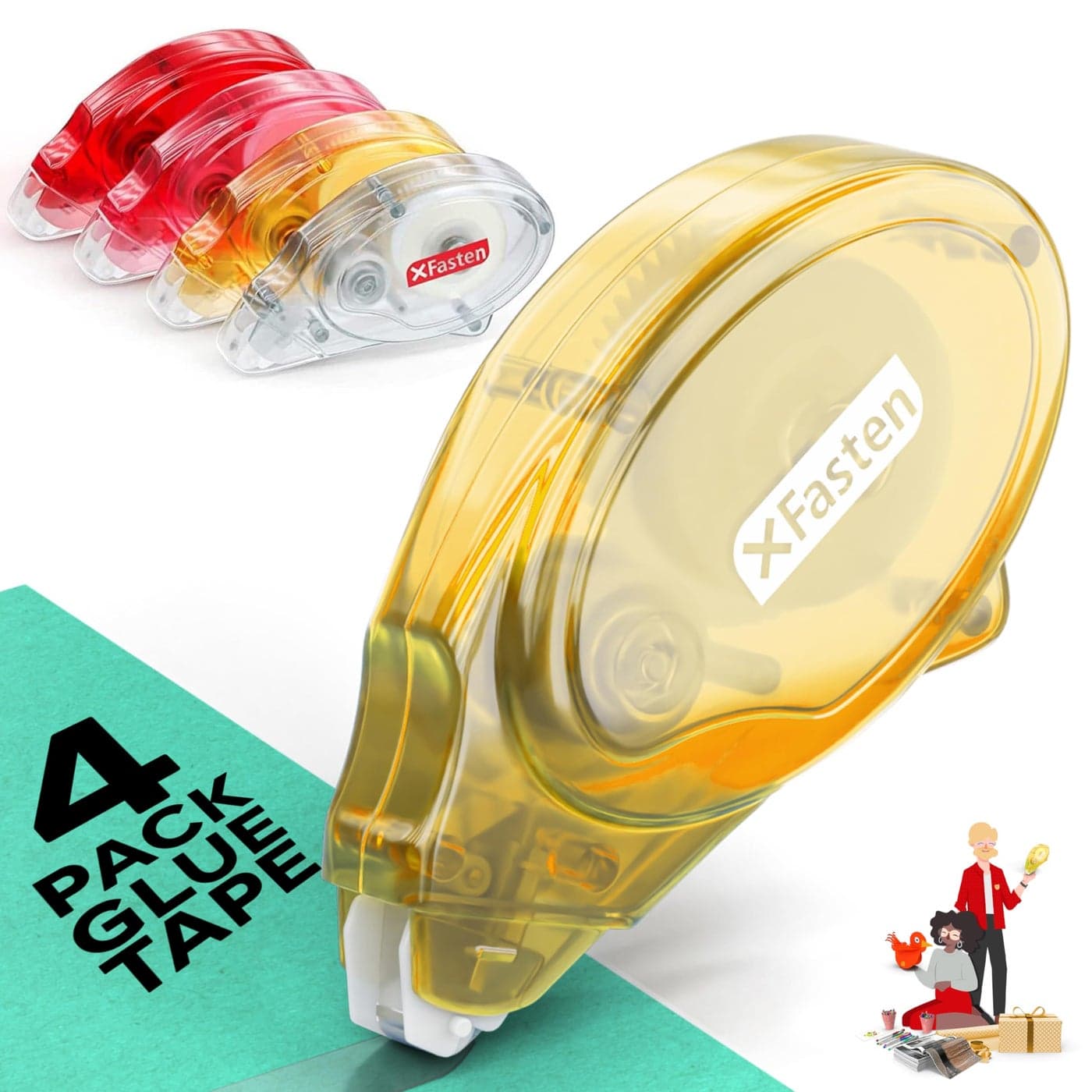 XFasten Double Sided Tape for Scrapbooking 8mm x 30ft 4Pack Multicolor Adhesive Tape Roller Runner JamFree Craft Tape Ideal Scrapbook Album Kit