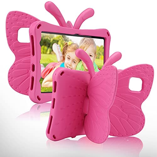 FunnyWin iPad Mini 6/5 Tablet Case for Kids - 8.3" Butterfly Design With Kickstand, Light EVA Full Body Drop Protection, Shockproof Rugged Case for Girls (Rose)