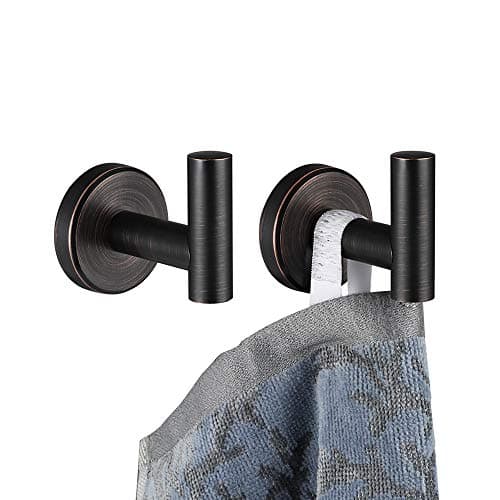 JQK Bathroom Towel Hook Oil Rubbed Bronze, 304 Stainless Steel 0.8mm Coat Robe Clothes Hook for Bathroom Kitchen Garage Wall Mounted (Pack of 2), TH100-ORB-P2