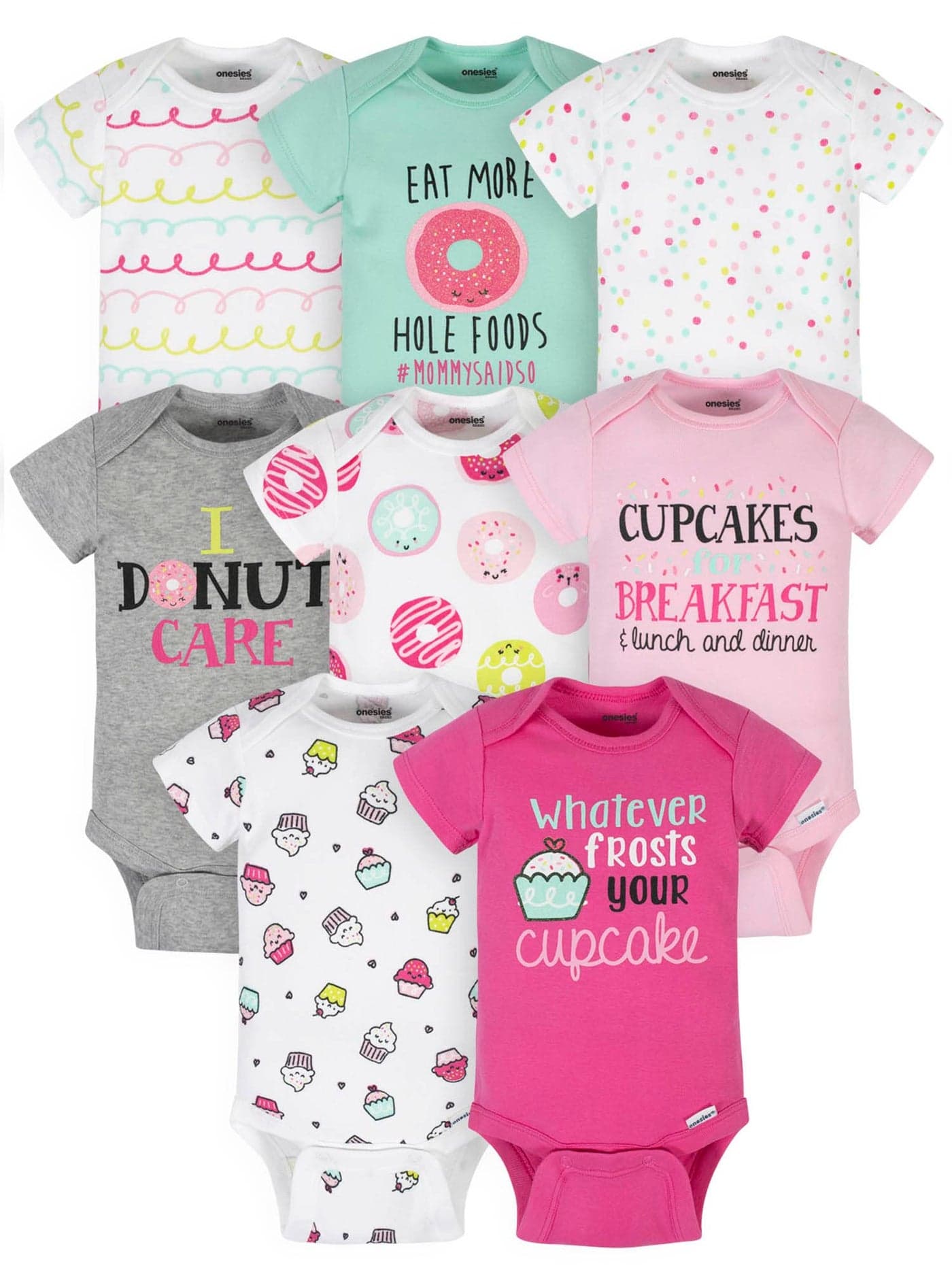 Onesies Brand baby girls 8pack Short Sleeve Mix Match Bodysuits and Toddler T Shirt Set Pink Sweet Treats 12 Months US
