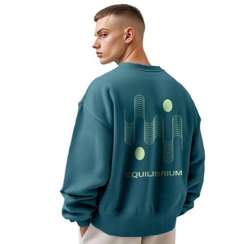 NOBERO Men's Polycotton Crew Neck Regular Fit Sweatshirt (1M-TWRS-C0934_Verdigris Blue (Small)