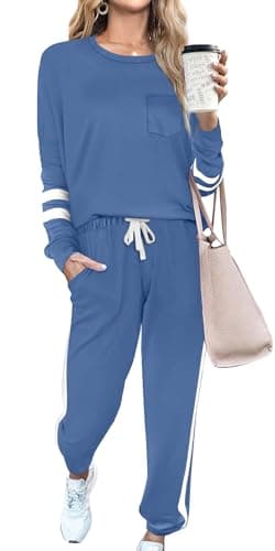 RUBZOOF Womens Lounge Sets 2 Piece Casual Active Wear Outfits with Pockets Light Blue M