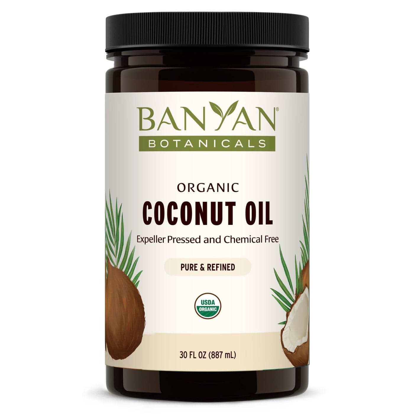 Banyan Botanicals Coconut Oil Expeller Pressed Organic Coconut Oil Massage Oil for Naturally Hydrated Skin and Hair 30 oz Refined Non GMO Sustainably Sourced
