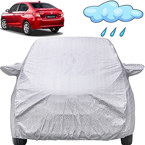 Amaze Waterproof Car Cover with Mirror Pockets, Shinning Silver Design, Non Woven Fabric,Triple Stitched, Compatible with Honda Amaze Car Cover (2018 to 2024), Car Accessories