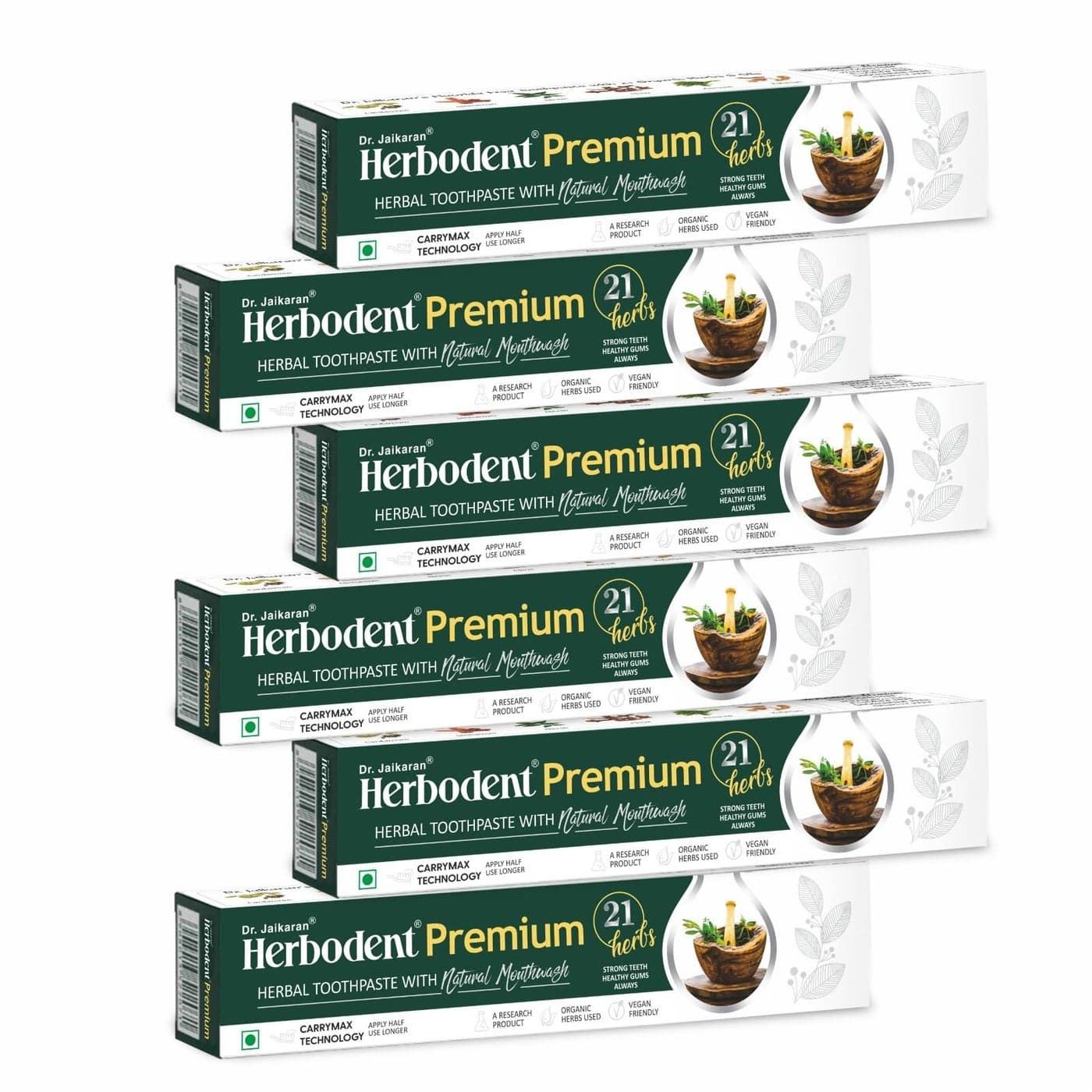 Herbodent Premium Toothpaste 353 oz Pack of 6 A Unique Blend of 21 Herbs Like Neem Clove Cinnamon Cardamom with Natural Mouthwash No Paraben No Fluoride No Saccharin No Triclosan