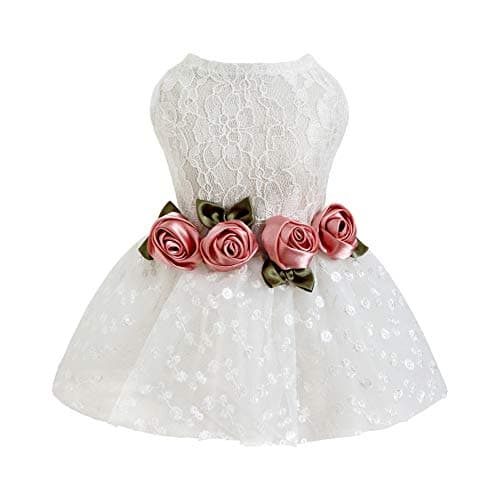 Fitwarm Luxury Rose Lace Pet Dog Weddding Dress Bride Clothes Formal Apparel, Small