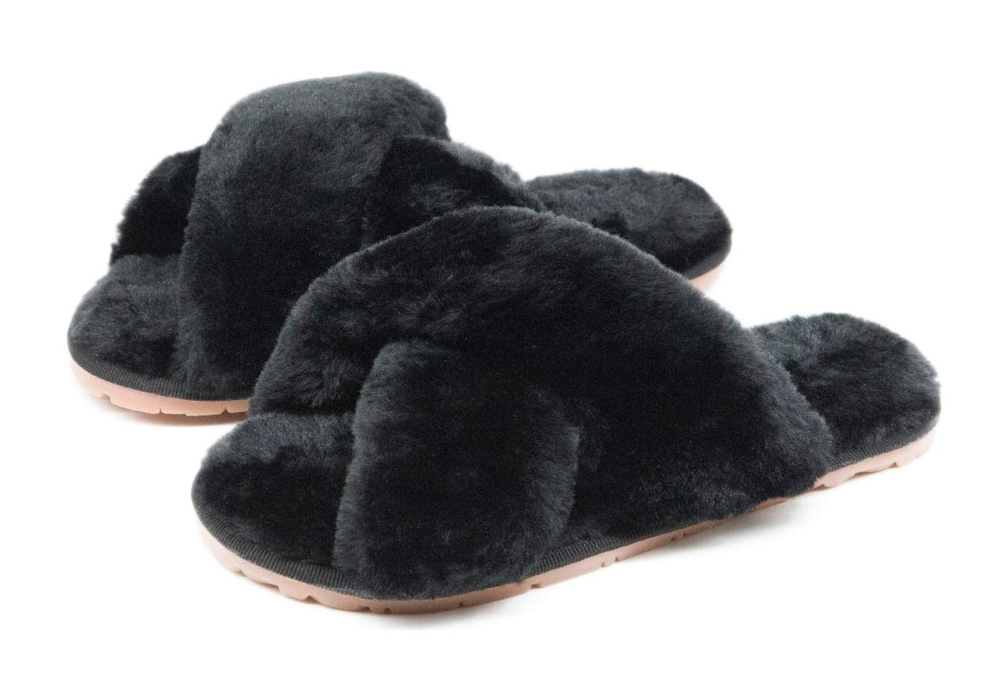 Crazy Lady Women's Fuzzy Fluffy House Slippers Cute Plush Memory Foam Shoes Cross Band Indoor Outdoor Open Toe Sandals(06/Black, 5.5-6.5)